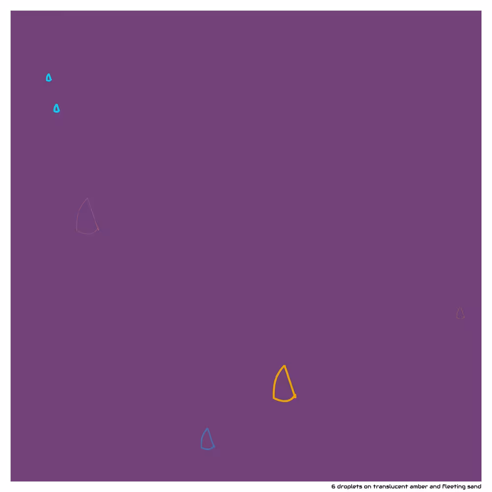 6 droplets on translucent amber and fleeting sand