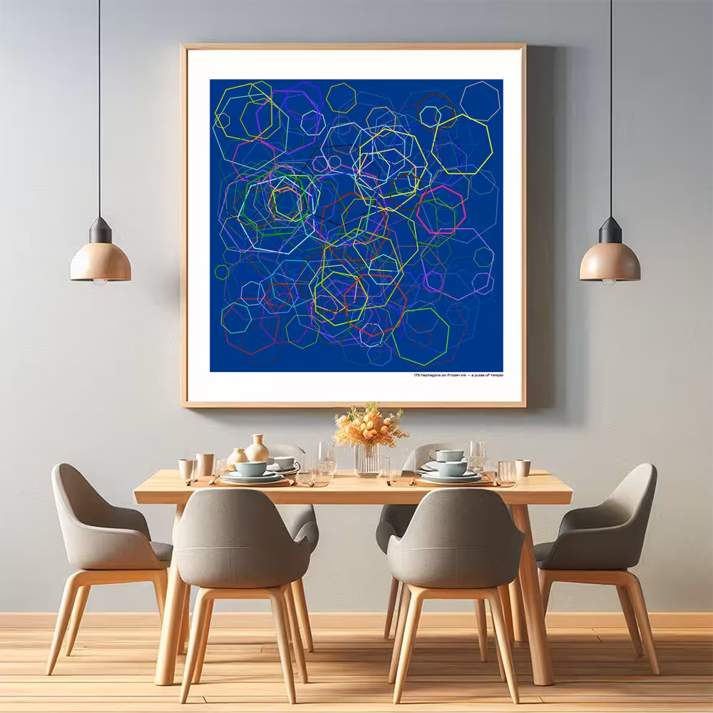 175 heptagons on frozen ink — a pulse of temple in room setting