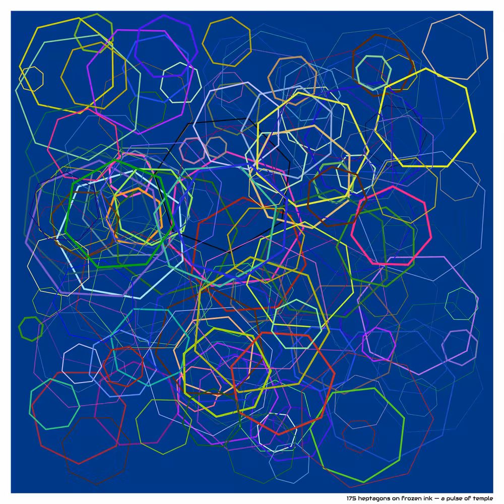 175 heptagons on frozen ink — a pulse of temple