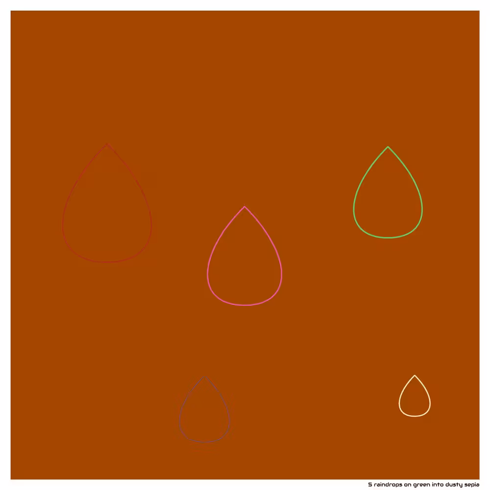 5 raindrops on green into dusty sepia