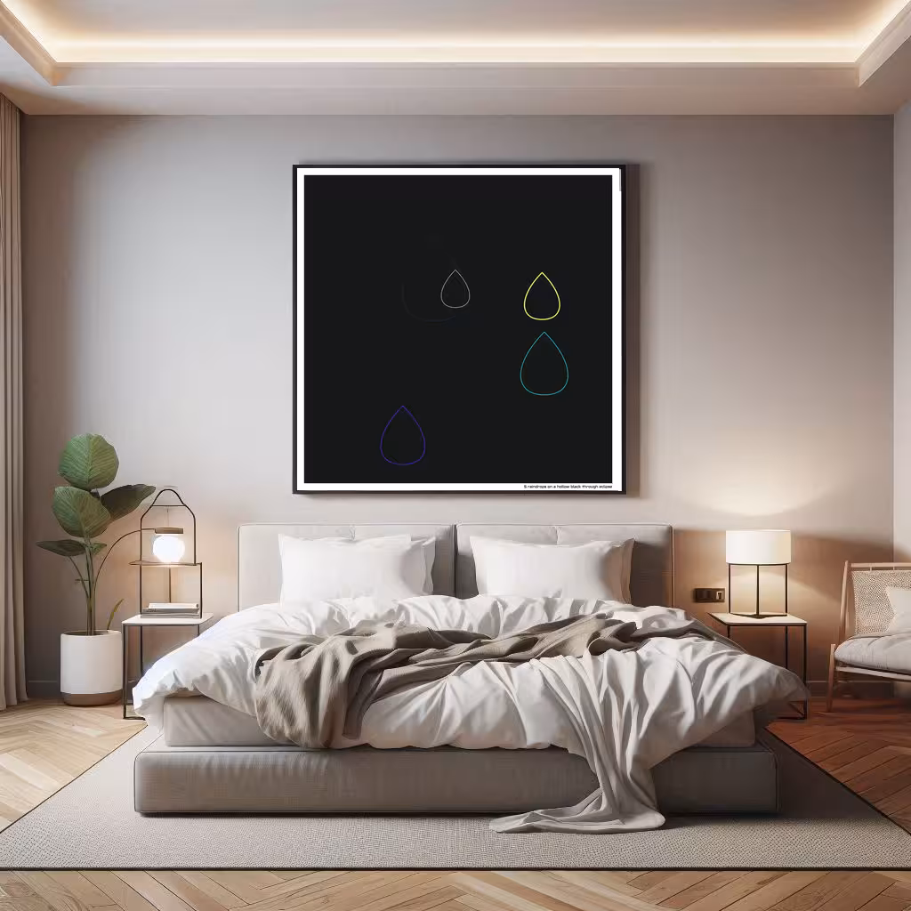 5 raindrops on a hollow black through eclipse in room setting