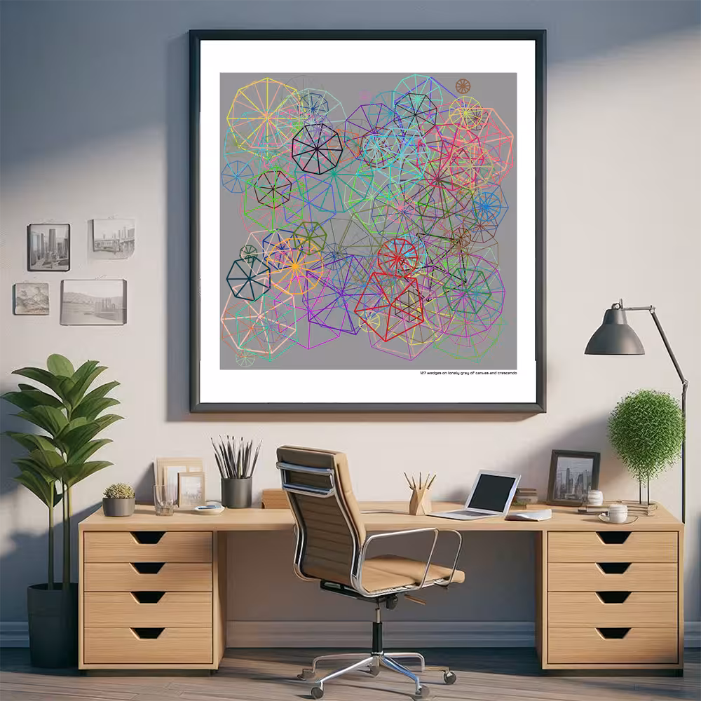 127 wedges on lonely gray of canvas and crescendo in room setting