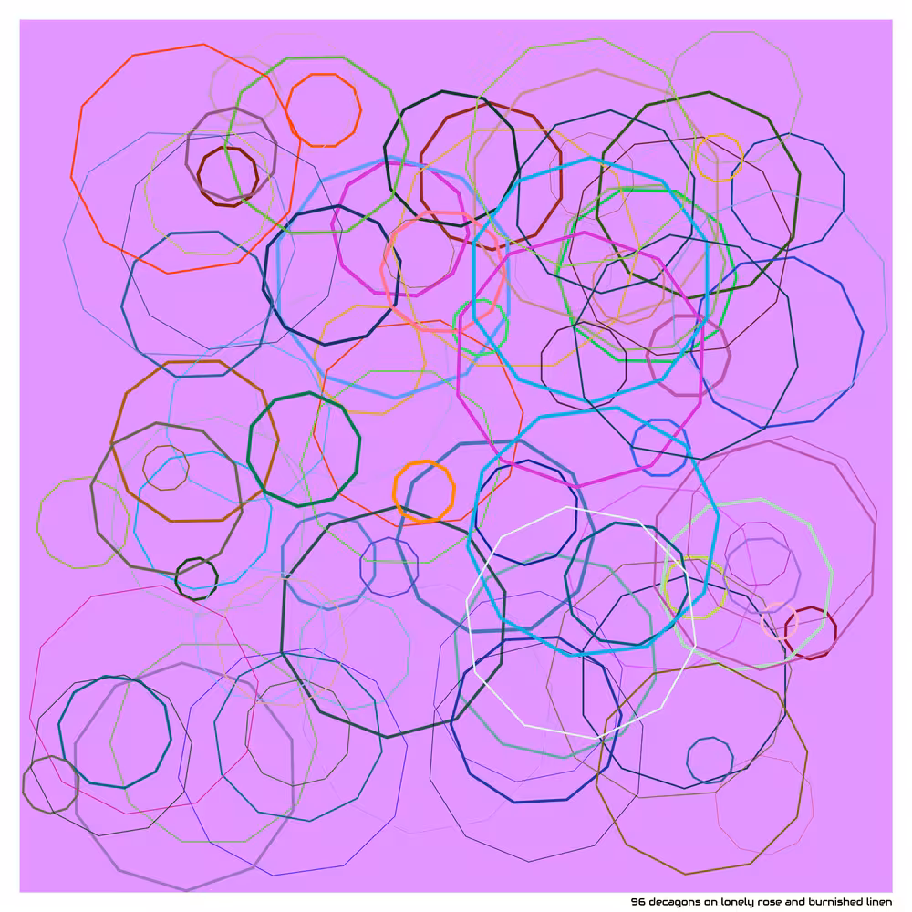 96 decagons on lonely rose and burnished linen