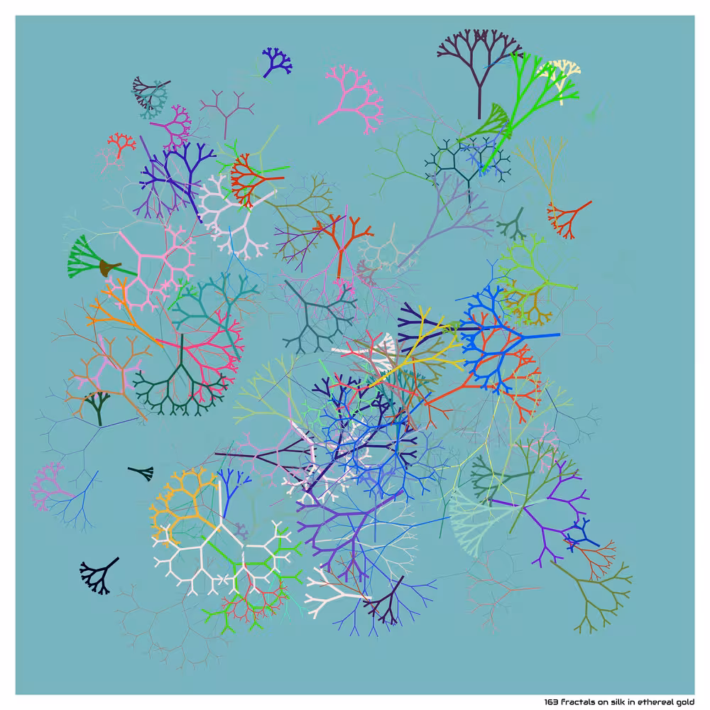 163 fractals on silk in ethereal gold