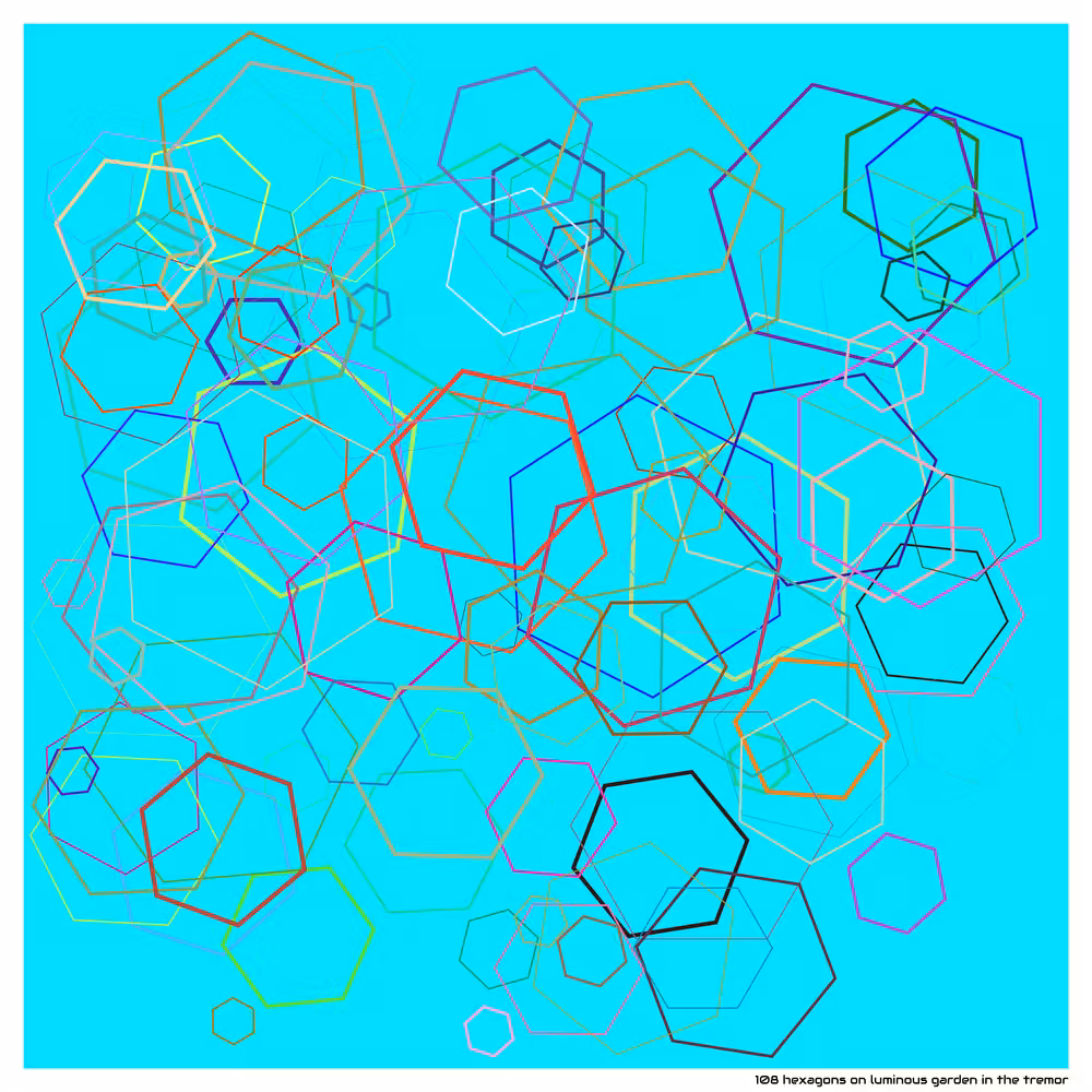 108 hexagons on luminous garden in the tremor