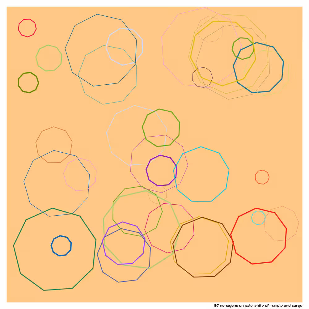 37 nonagons on pale white of temple and surge