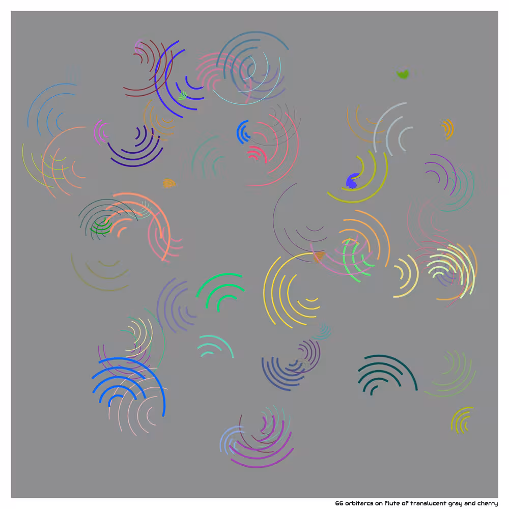 66 orbitarcs on flute of translucent gray and cherry