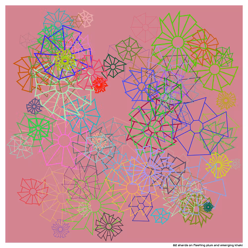 82 shards on fleeting plum and emerging khaki