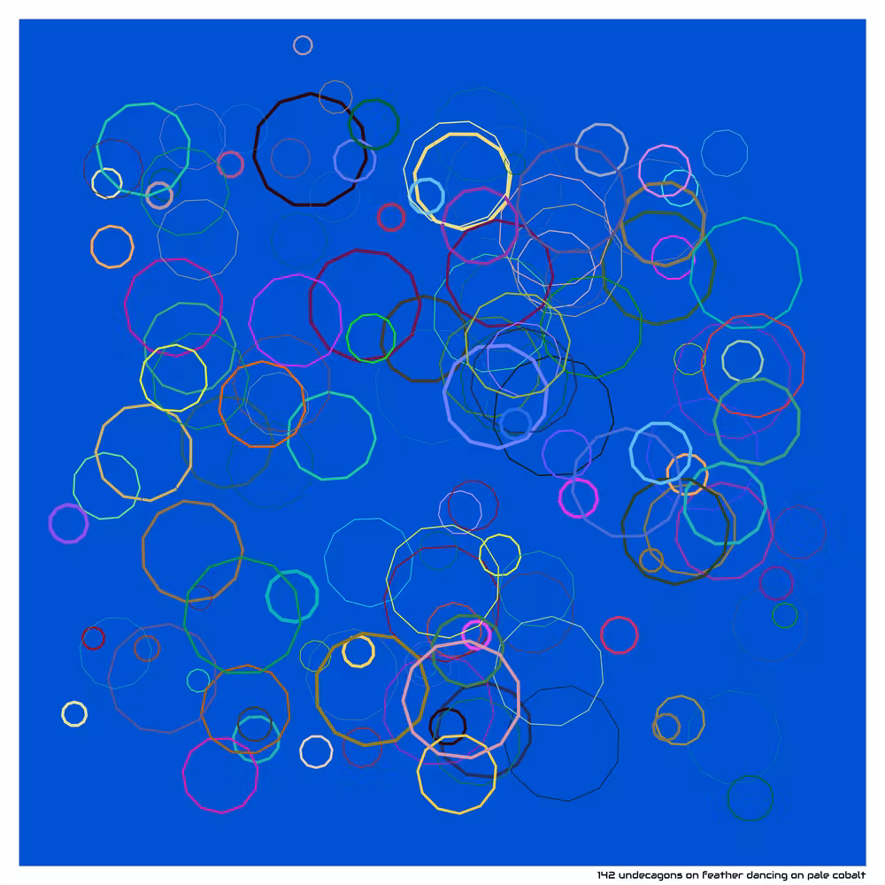 142 undecagons on feather dancing on pale cobalt